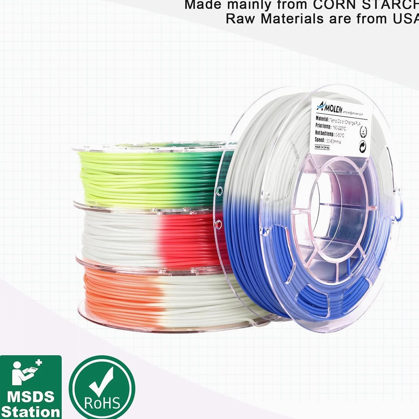 Vibrant Temperature Change PLA Filament for 3D Printers - 4 Colors, 200g Spools