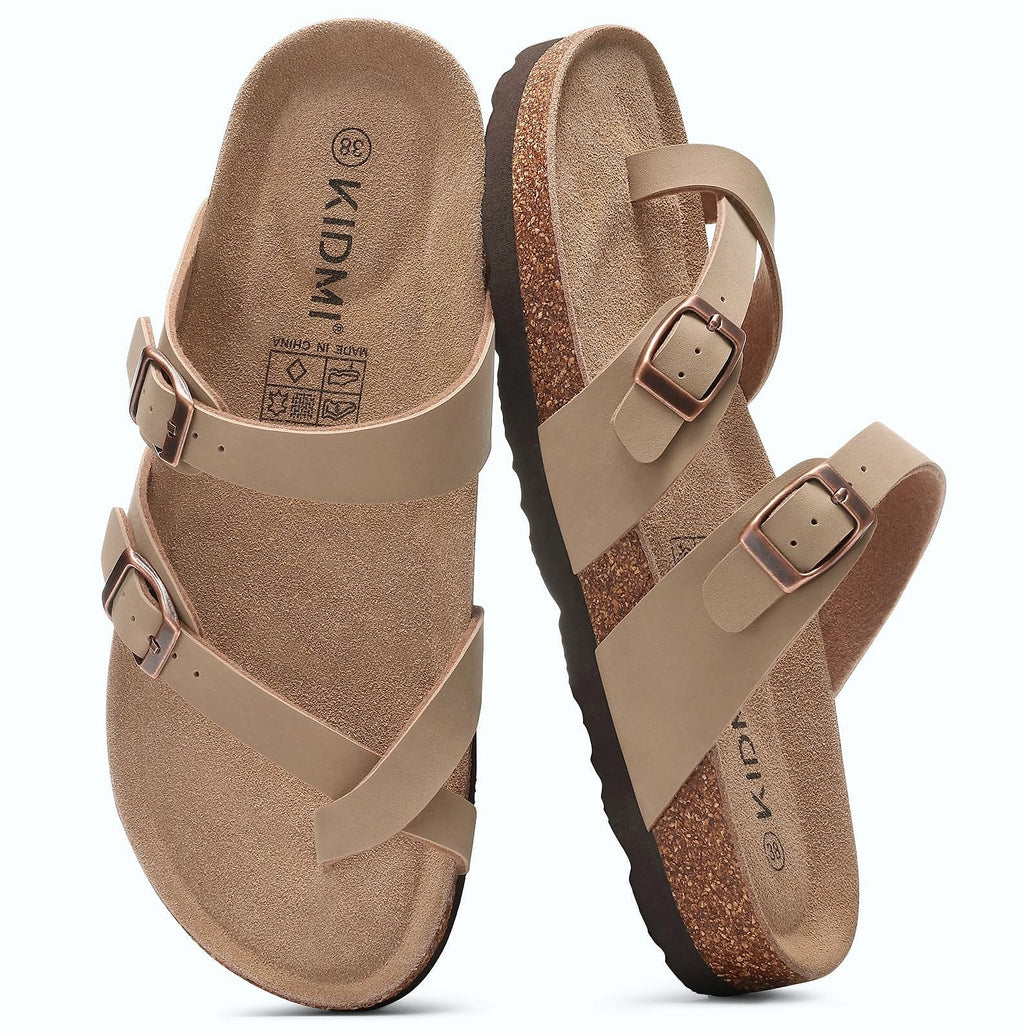 KIDMI Women's Cork Footbed Sandals with Adjustable Buckle