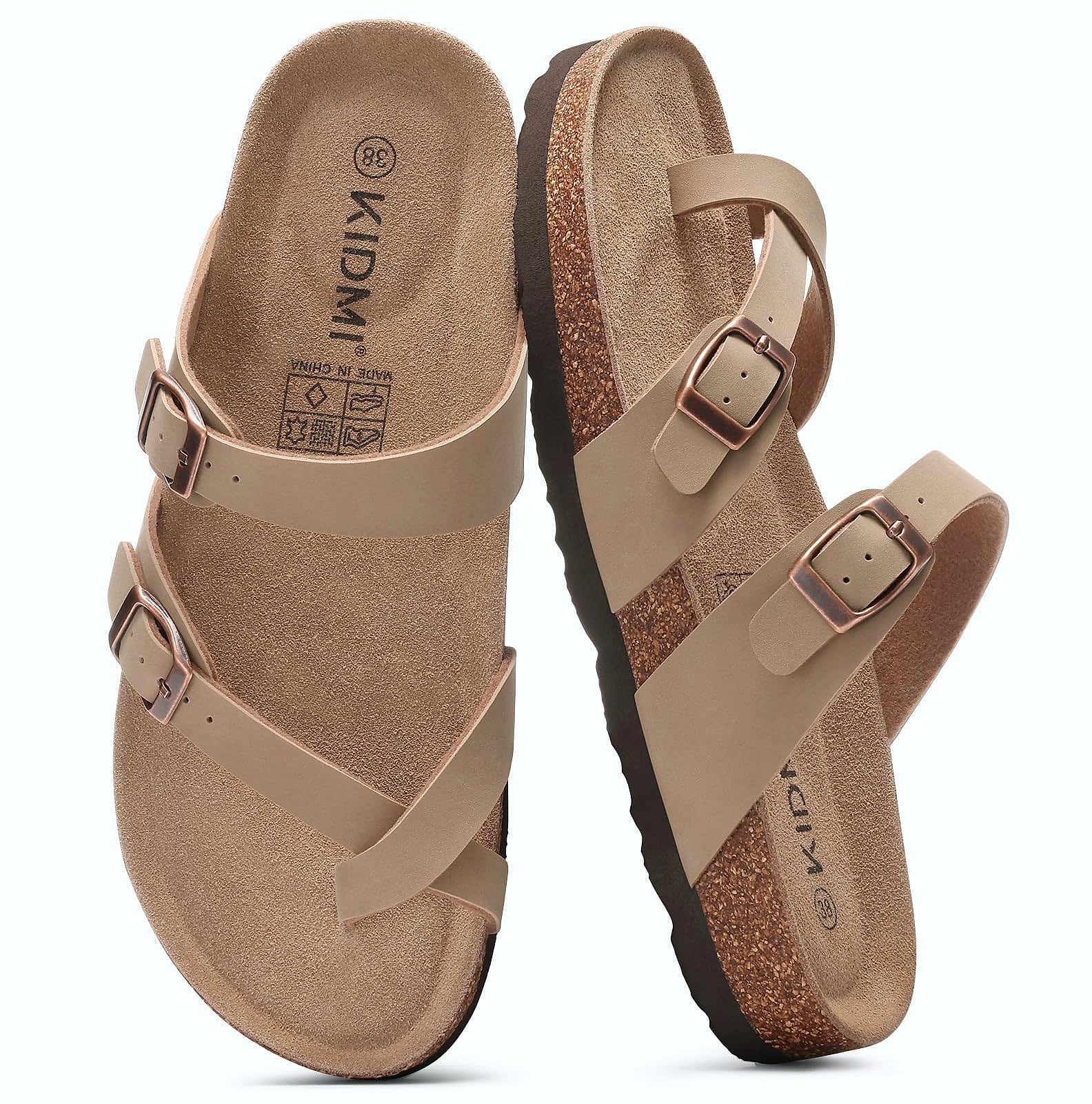 KIDMI Women's Cork Footbed Sandals with Adjustable Buckle