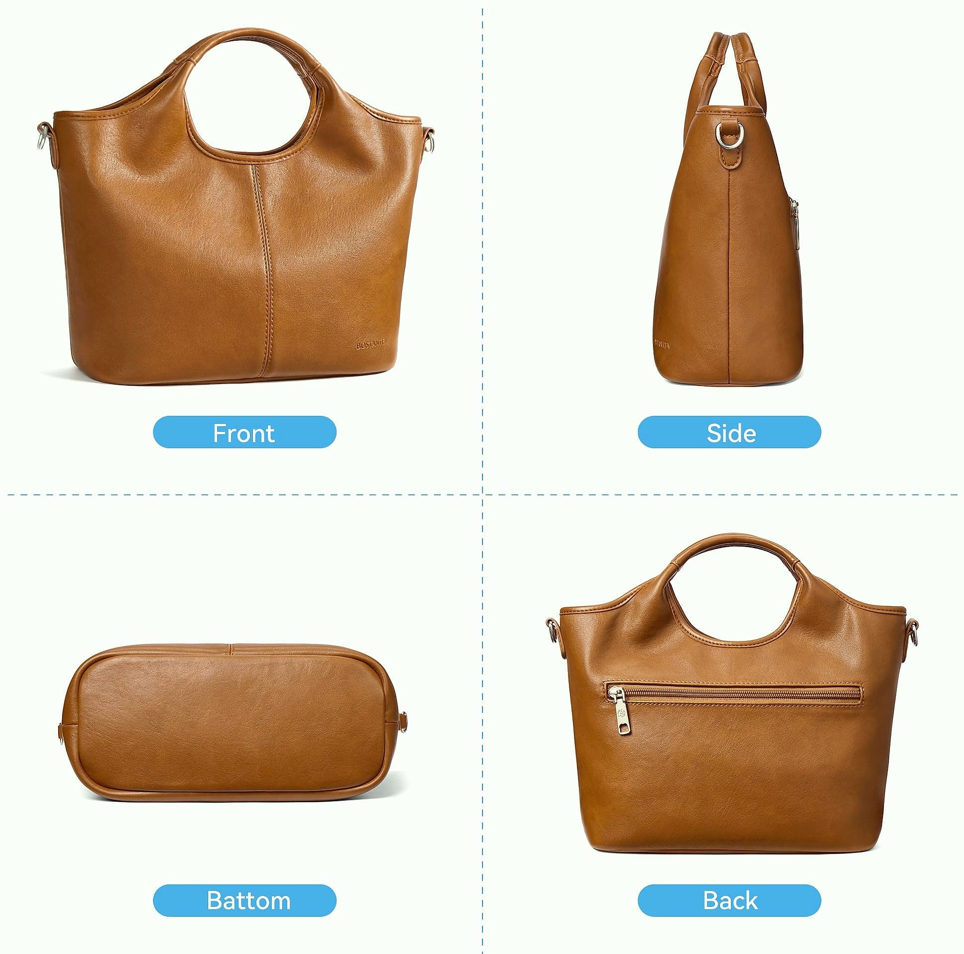 BOSTANTEN Vegan Leather Satchel Handbag with Detachable Strap