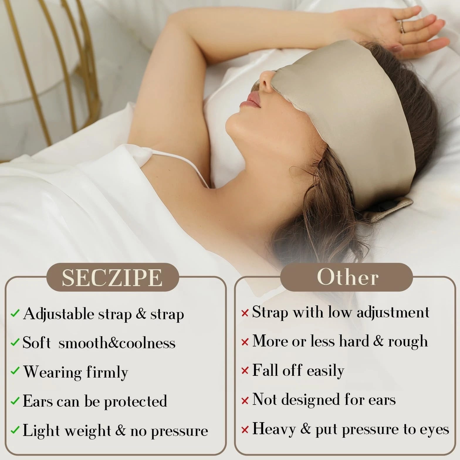 SECZIPE 100% Mulberry Silk Sleep Mask Eye for 1 Count (Pack of 1), Taupe