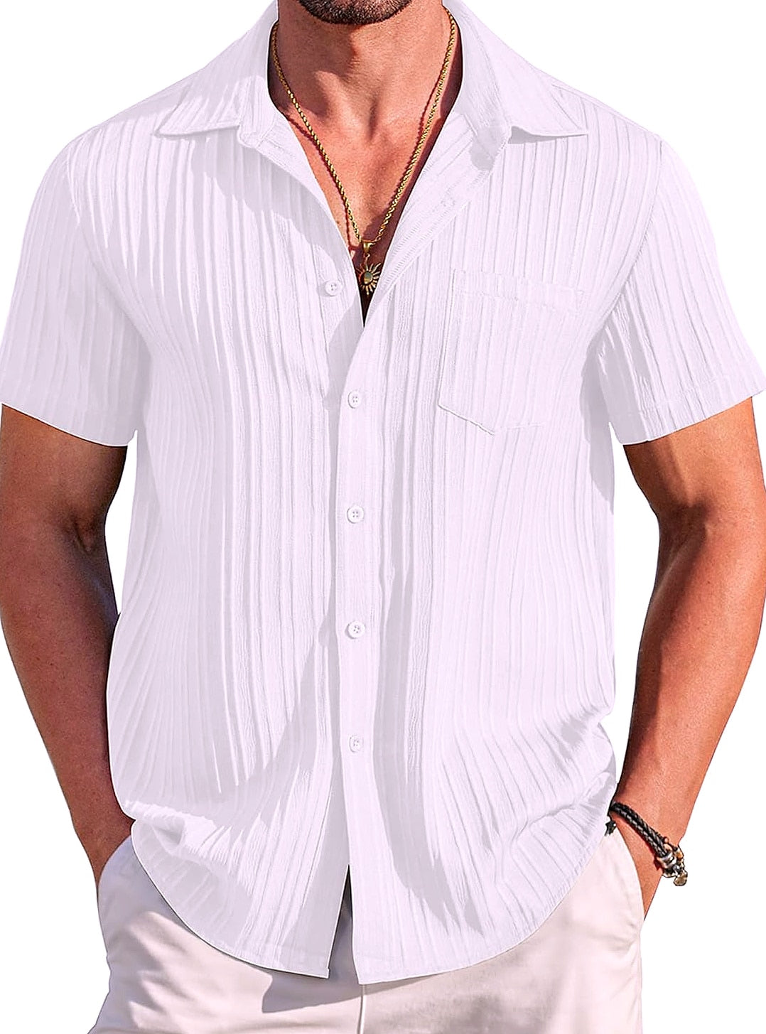 COOFANDY Men's Casual Button Down Short Sleeve Summer Beach Shirt