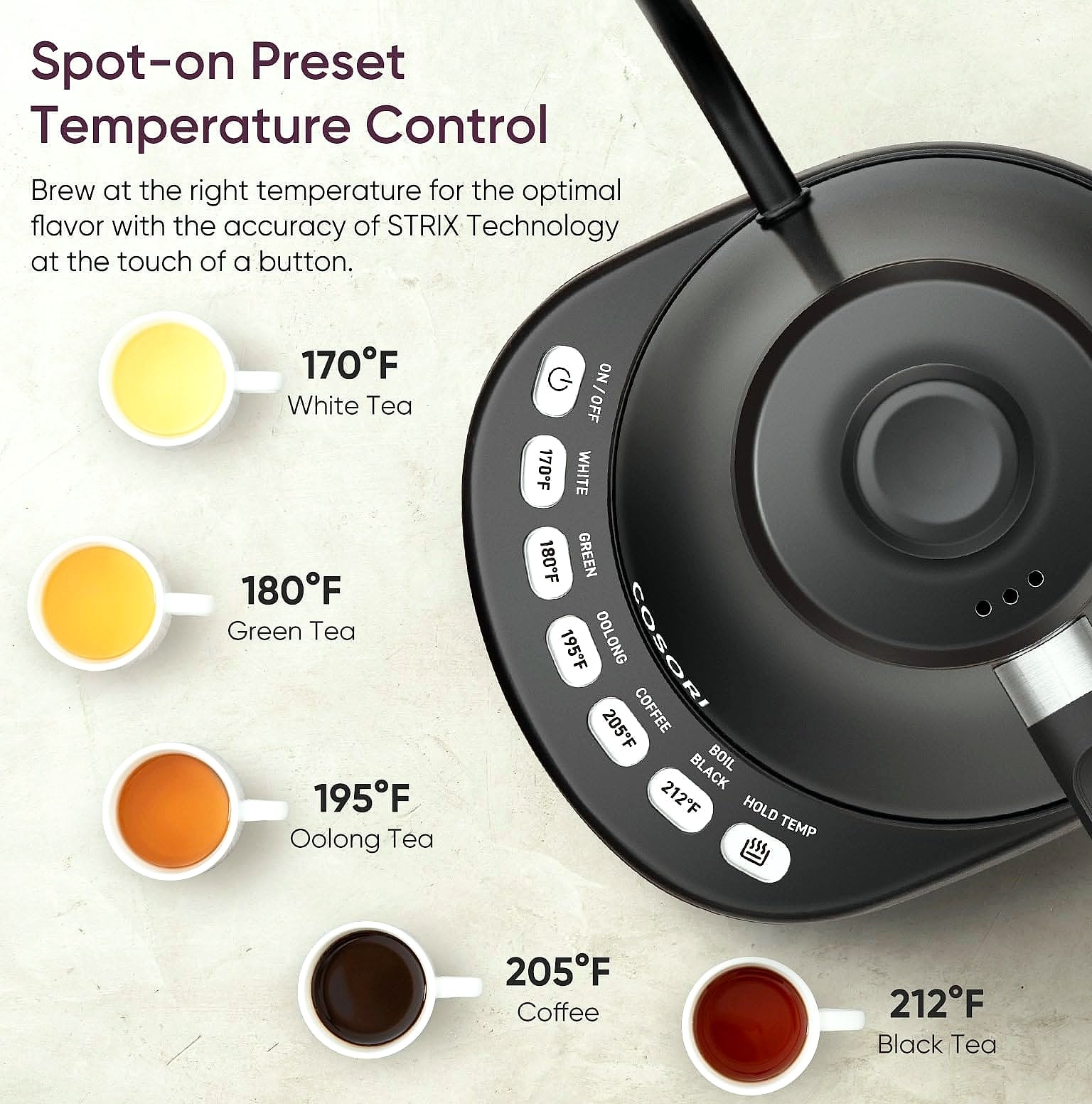 Cosori Electric Gooseneck Kettle, 0.8L Pour Over with Temperature Control