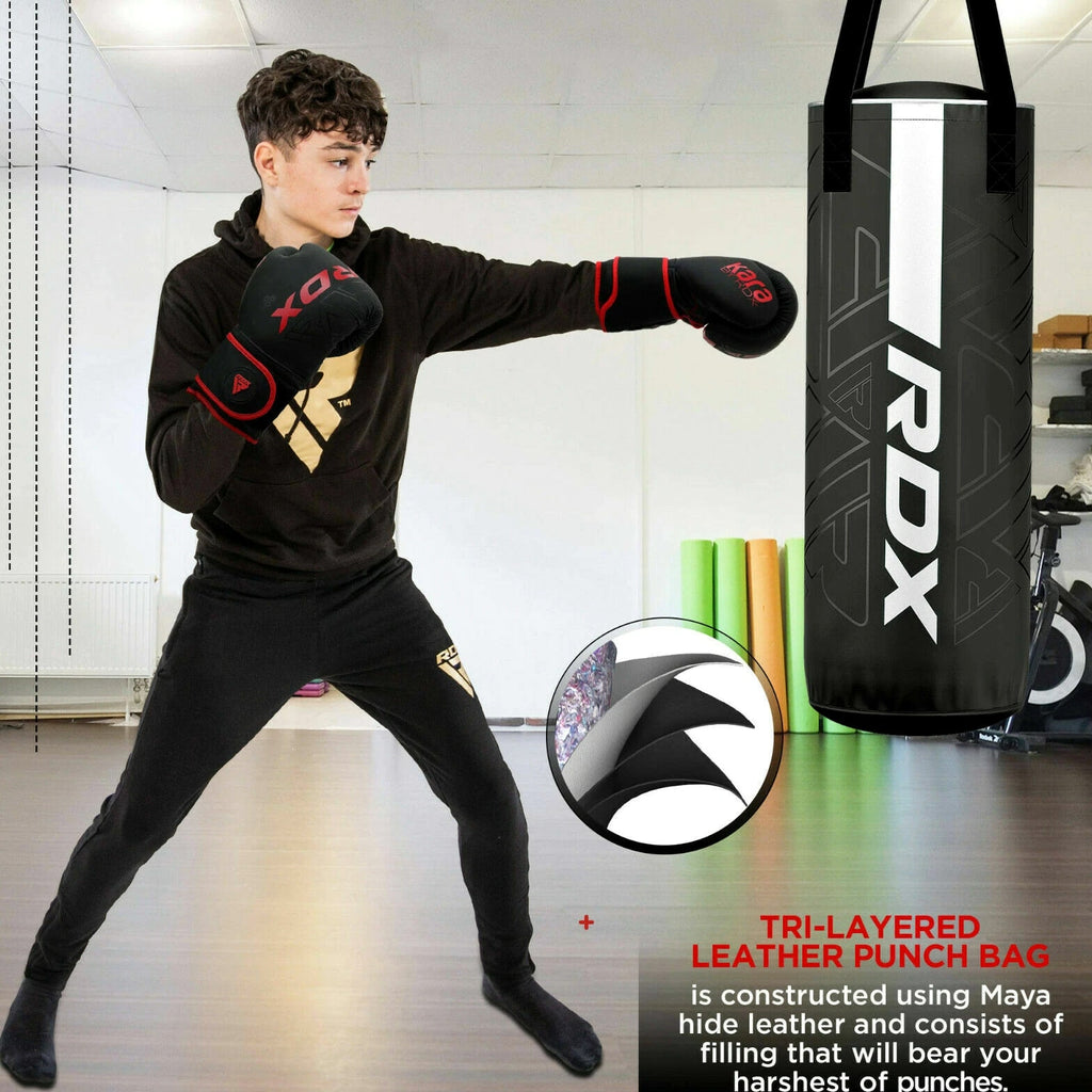 Hanging Punching Bag for Kids by RDX 2FT Leather Filled Punching Bag with Gloves