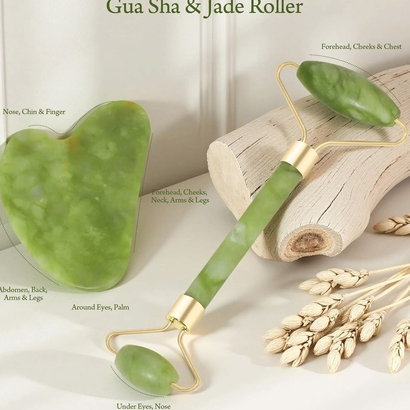 Luxury Facial Roller & Gua Sha Set - Skin Tightening Spa Kit for Lymphatic Drainage