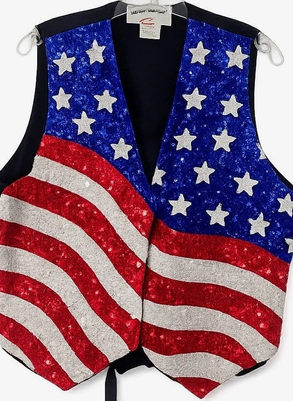 Vintage Sequin American Flag Vest Unisex One Size Patriotic Festival Costume