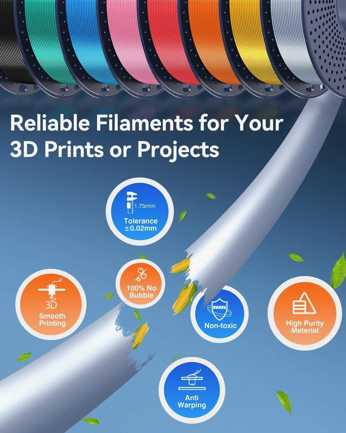 Silk PLA Filament Bundle 1.75mm, Silk 3D Printer Filament Multicolor Pack Individually
