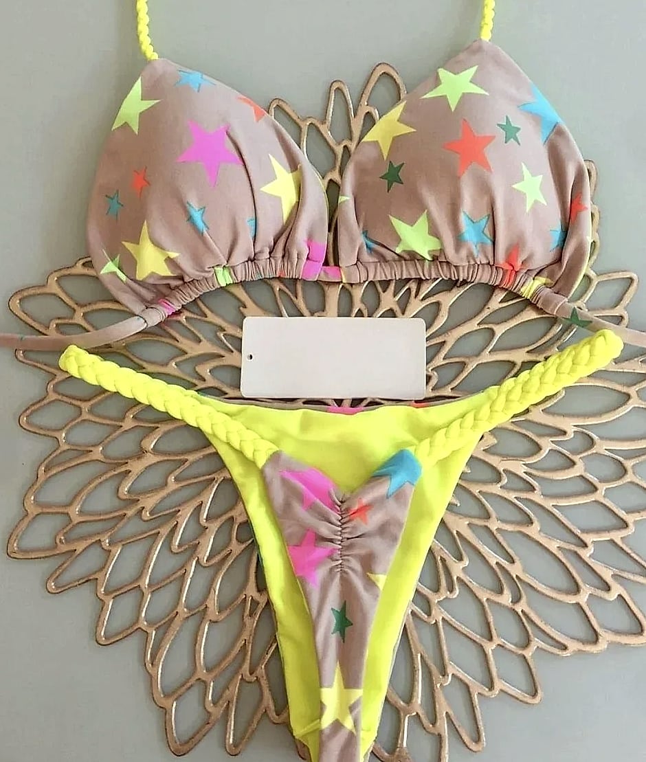 Women's Bikini Split Print Swimwear G-string Beach