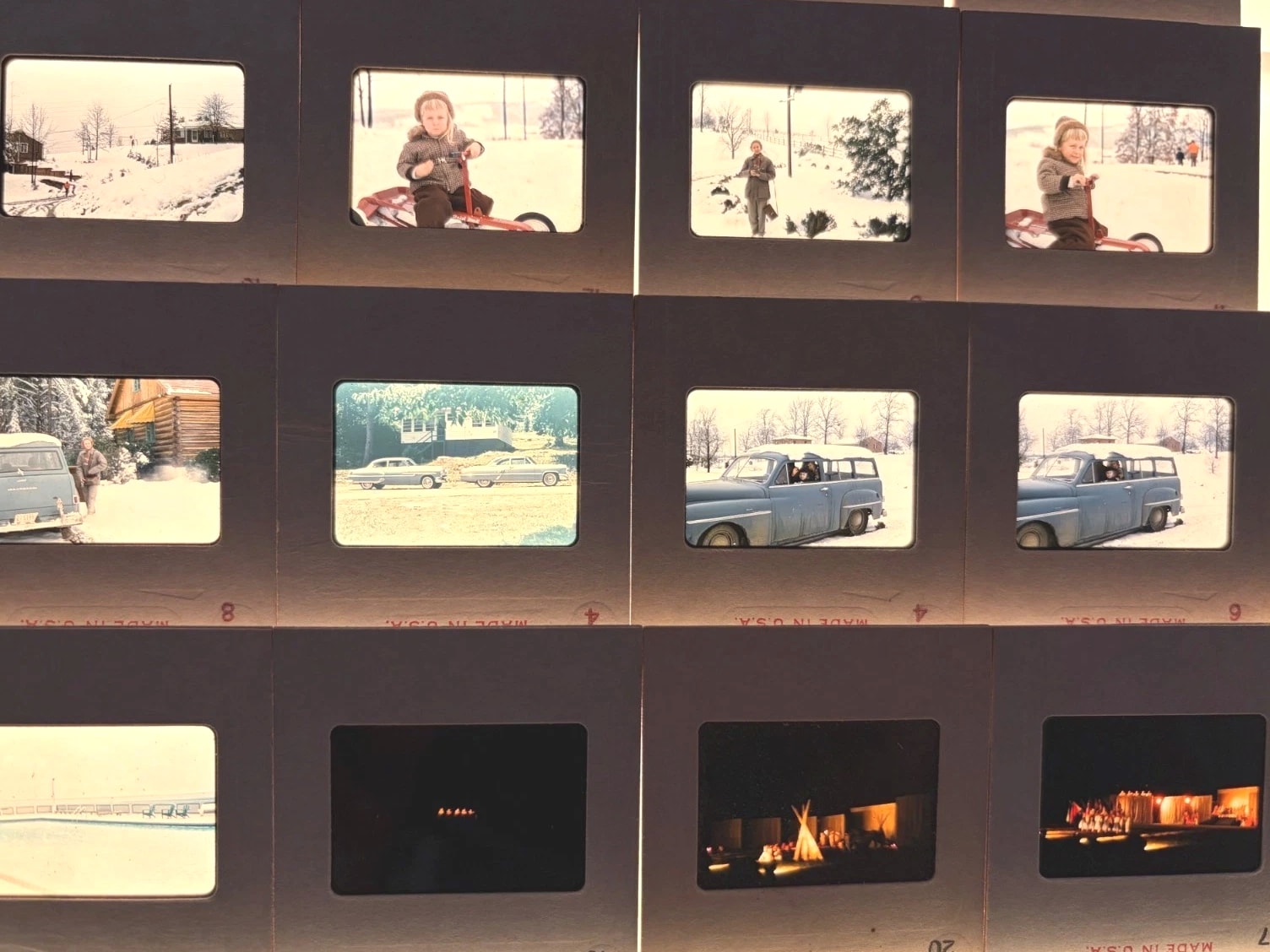 Vintage 64 Kodachrome 35mm Slides Family Parade Snow Travel Cars Kids Lot US