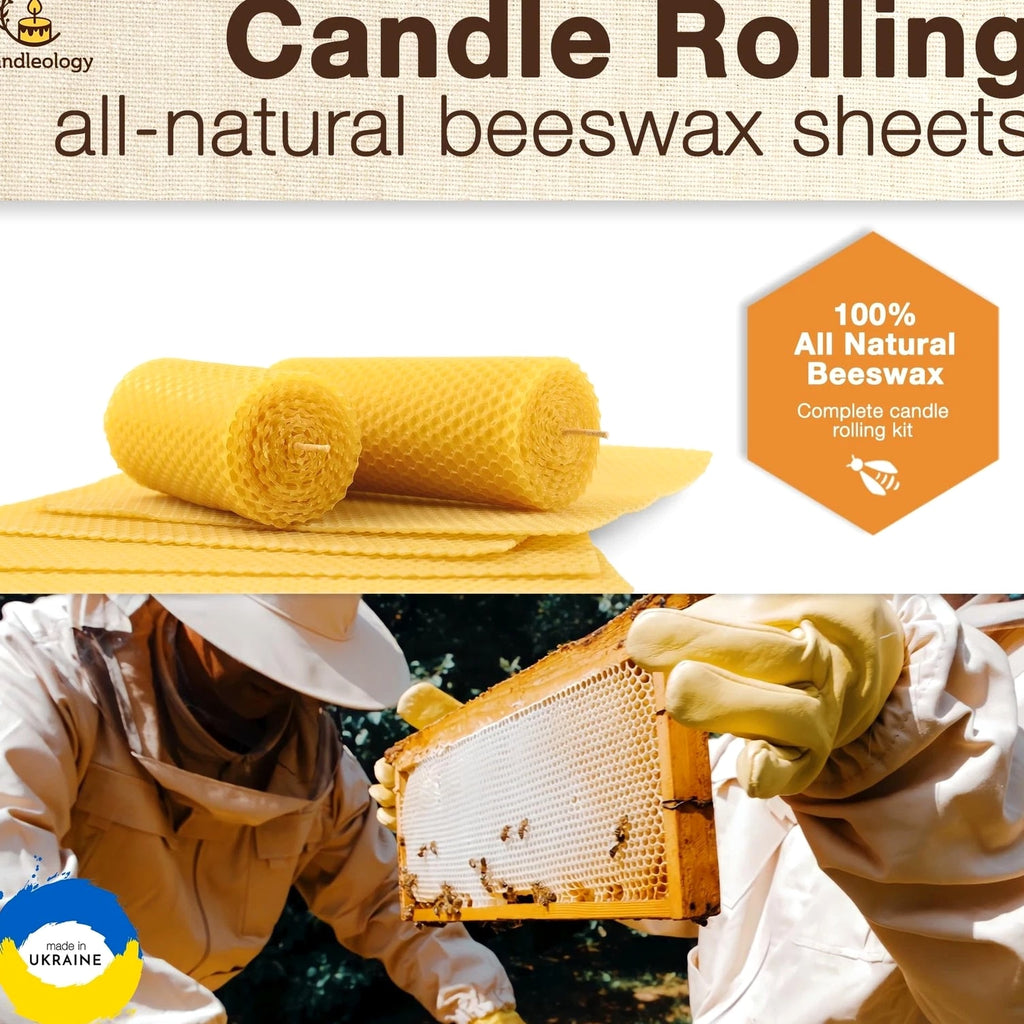 Beeswax DIY Candle Making Kit - Natural Rolling Kit for Beginners with 7 Sheets & Decorations