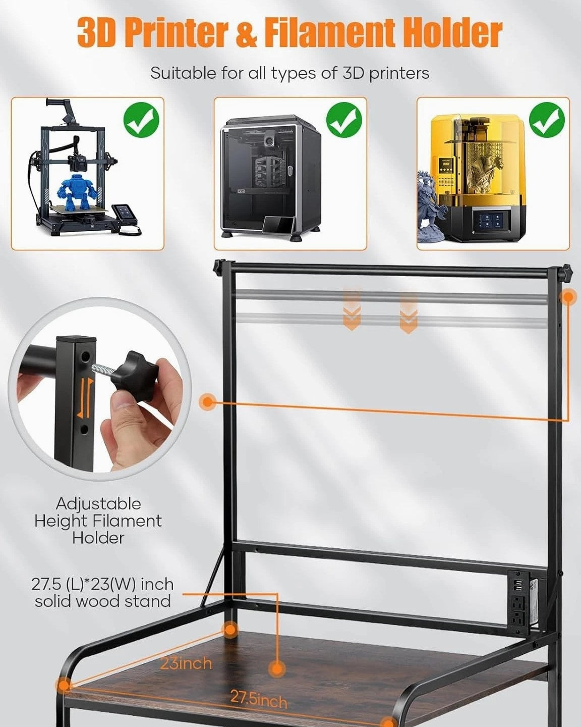 3D Printer Rack with Rolling Wheels, Filament Organizer for Garage & Workshop