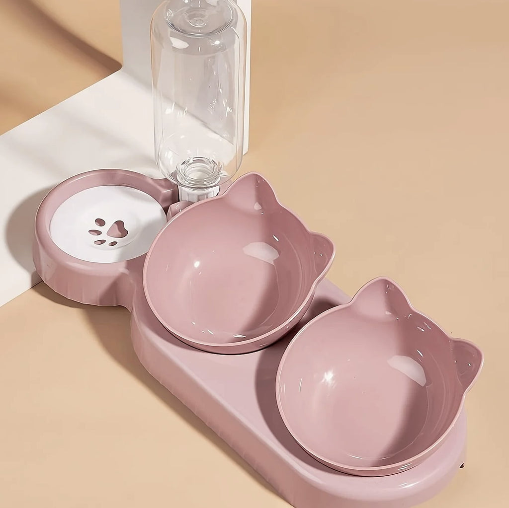 3-in-1 Tilted Cat Bowl Set with Gravity Water Feeder