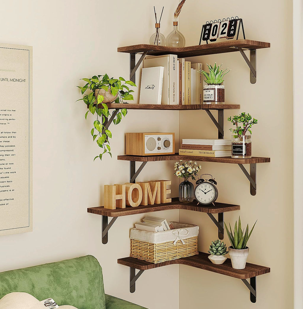 Fixwal Corner Floating Shelves Set of 5, Dark Carbonized Black