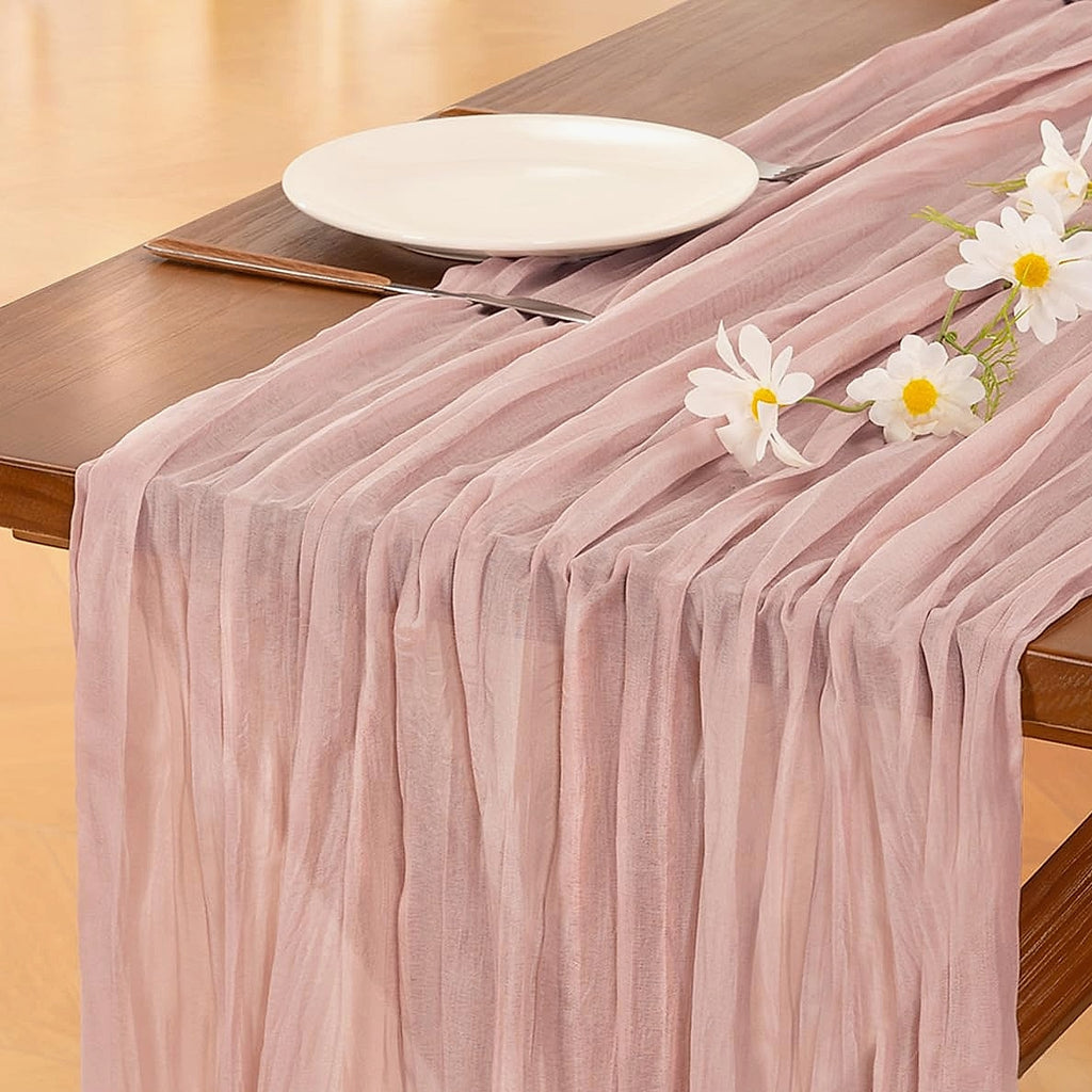 Socomi Pink Cheesecloth Table Runner 120 inch Farmhouse