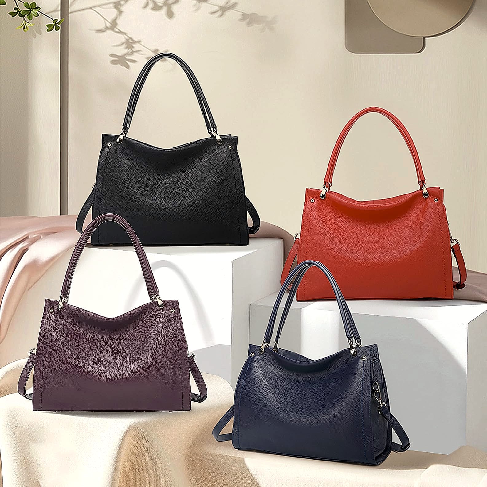 KOGTLA Medium Genuine Leather Tote Handbag for Women