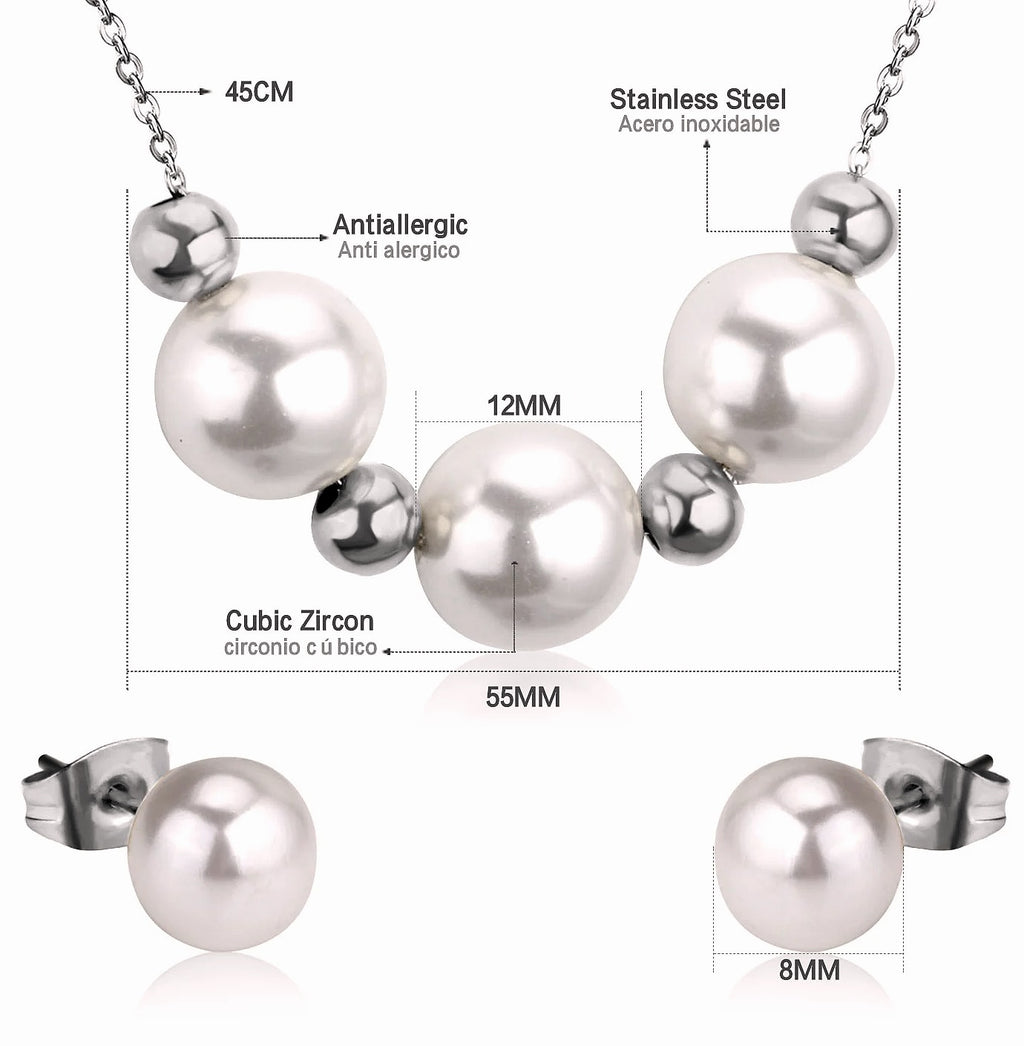 LUXUSTEEL Stainless Steel Round Ball Pendant Necklace Set