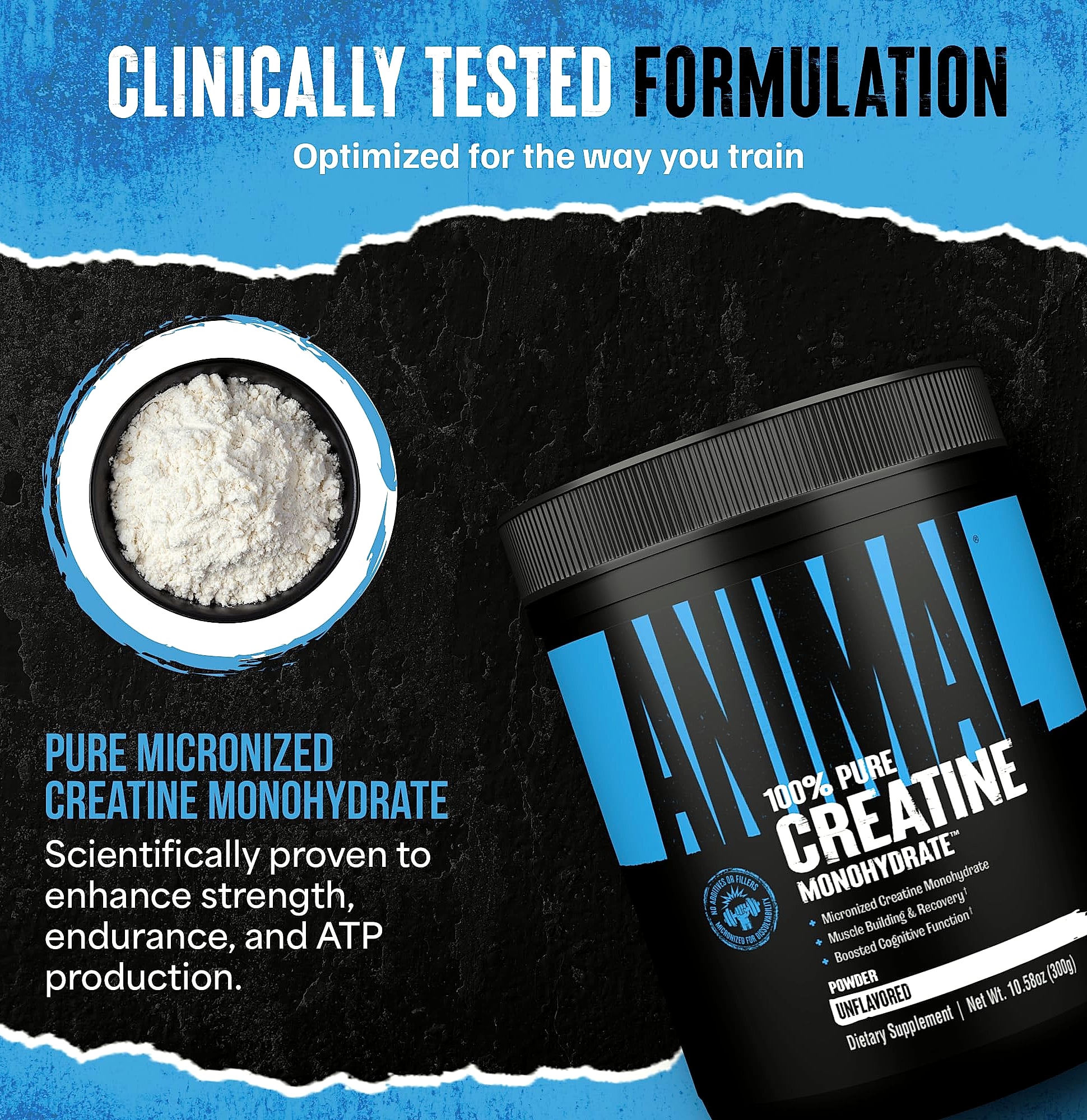 Animal Creatine Monohydrate Powder 300g Micronized