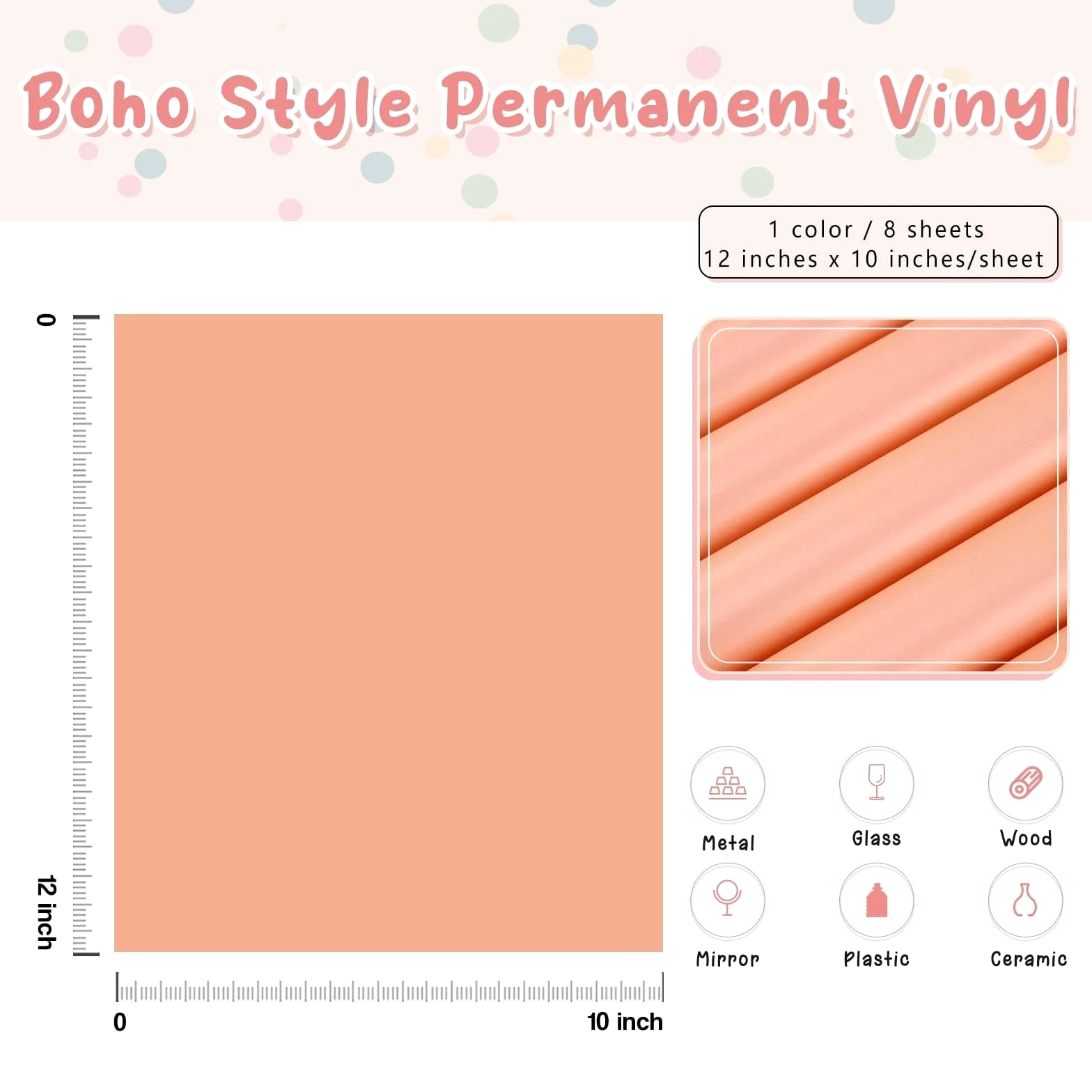 Tintnut Boho Permanent Vinyl - 8 Sheets 12"x10"Peachy Pink Permanent Adhesive...