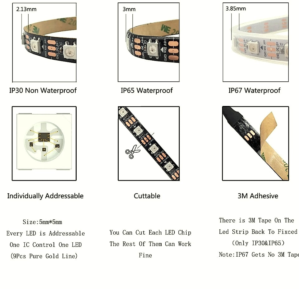 TNALANT WS2812B Addressable LED Strip 5V RGB Pixels