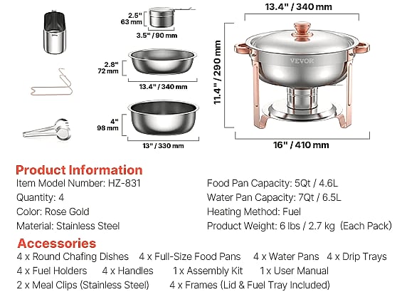 SucceBuy 4-Pack Chafing Dish Buffet Set Stainless Steel