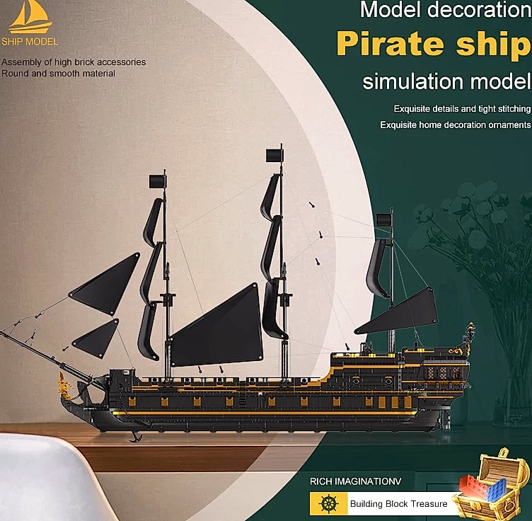 Mould King 13186 Pirate Ship Toys The Big Black Pearl Building Block Assembly Pirate Ship Brick Set Kids Christmas Gift
