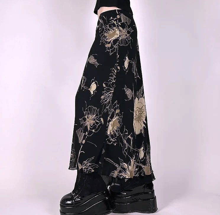 Goth Dark Y2K Double Layer Mesh A-Line Skirt Fairy