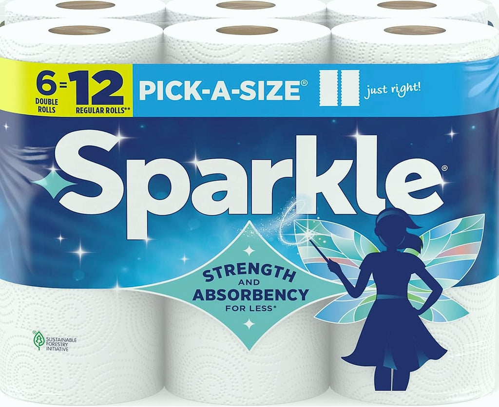 Sparkle Pick-A-Size Paper Towels, 6 Double Rolls, 2-Ply Kitchen Cleanup