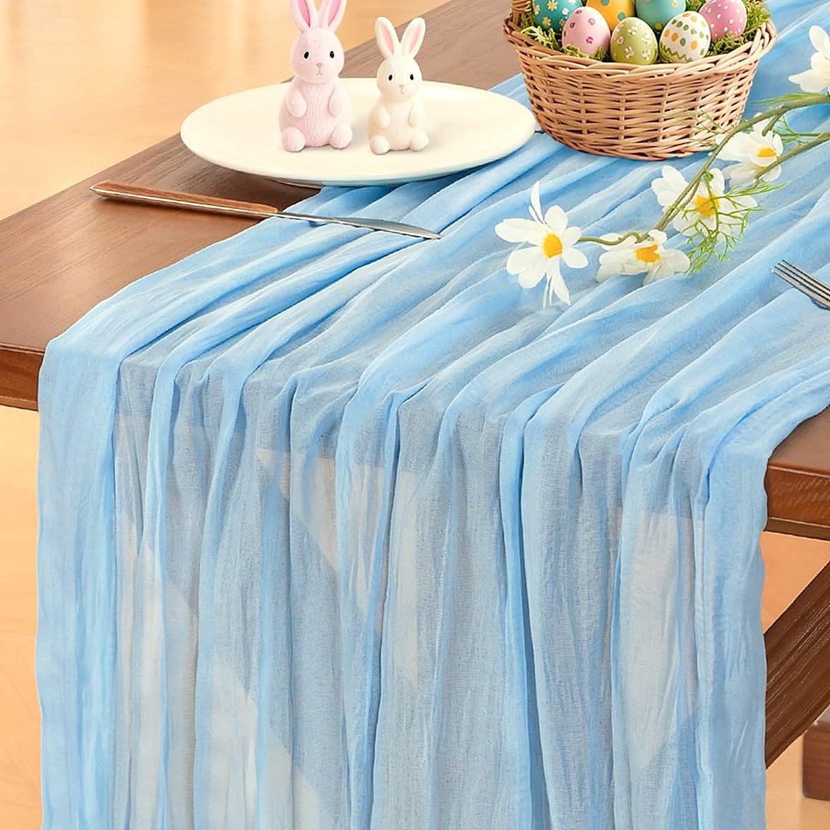 Socomi Pink Cheesecloth Table Runner 120 inch Farmhouse