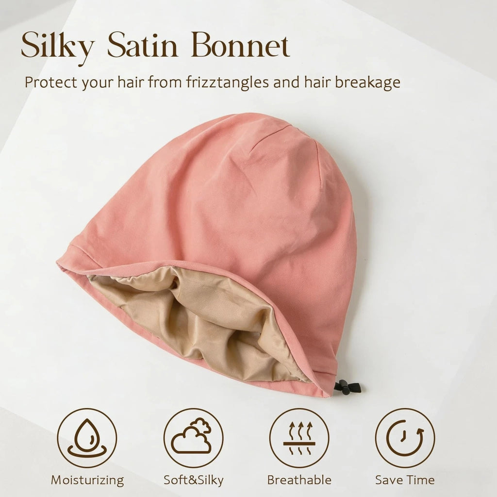 NICPOO Silk Satin Bonnet Hair Wrap for Sleeping, 2 Pcs Medium - Blue & Pink