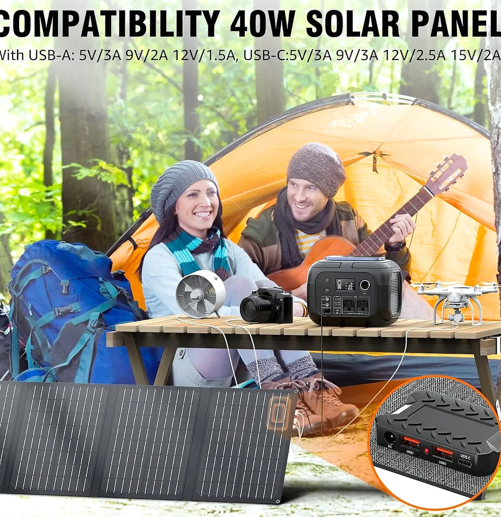 SinKeu 300W Portable Power Station with 40W Solar Panel Kit