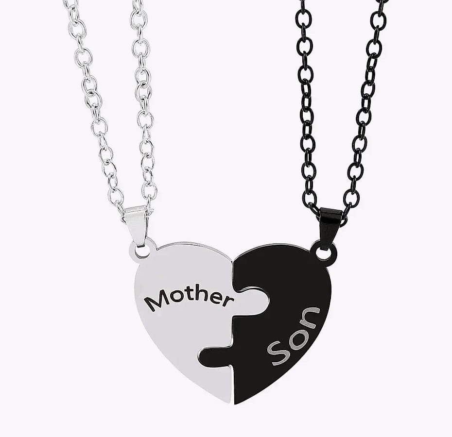 Heart Puzzle Necklace for Mom, Stainless Steel Family Pendant