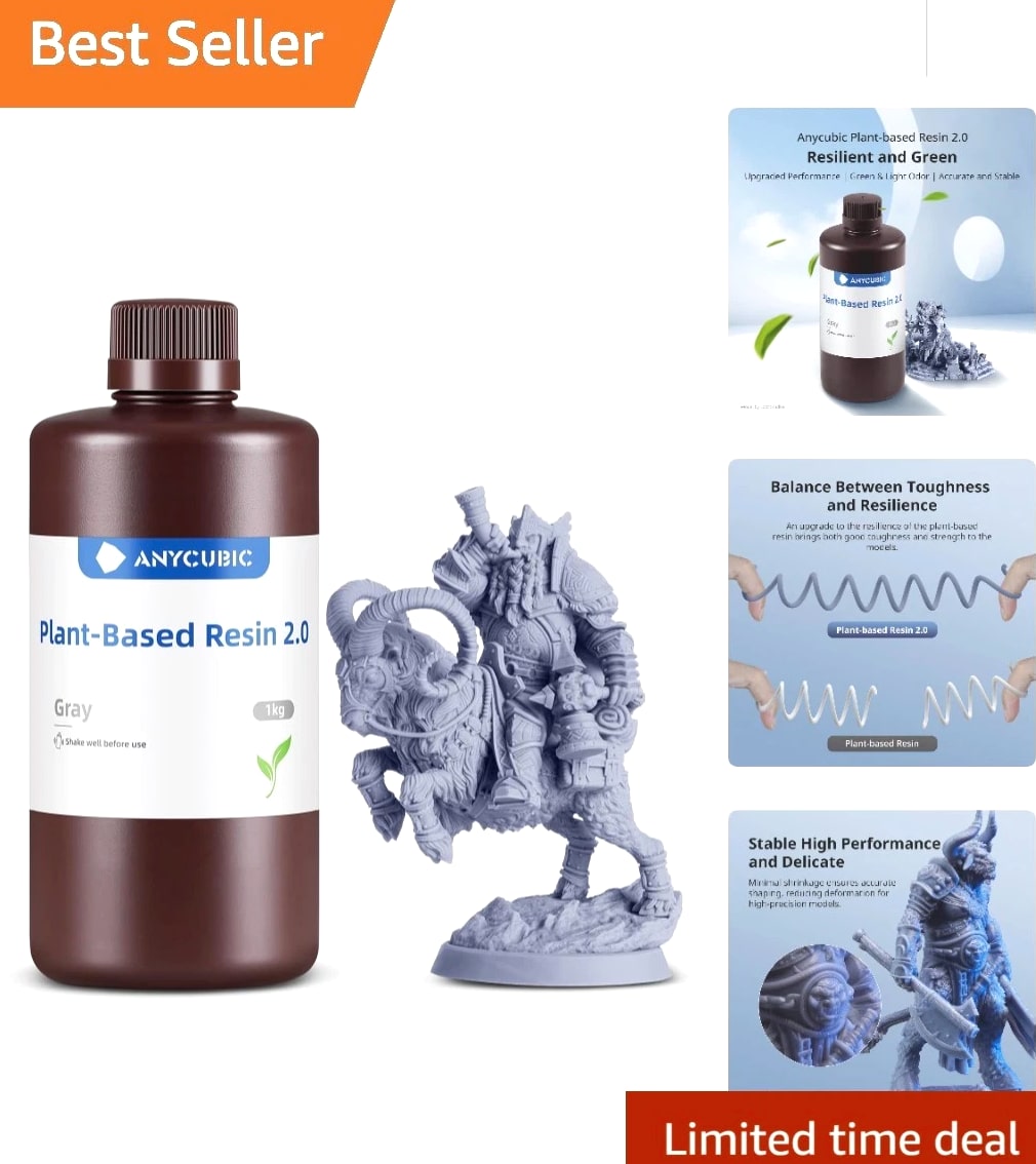 Low Odor 3D Printer Resin, 405nm UV Plant-Based Grey, 1000g for Precision