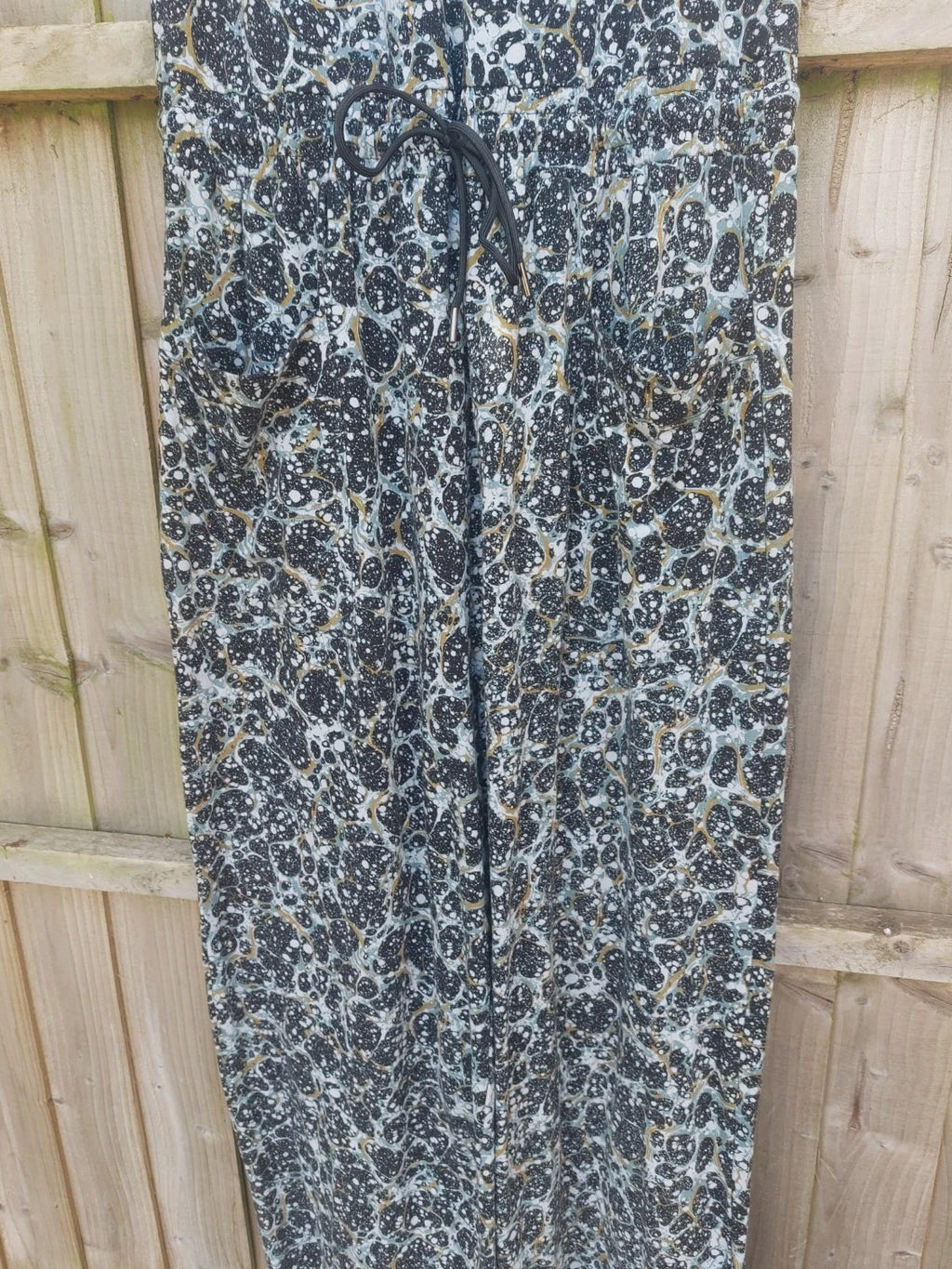 Thought Black Abstract Jumpsuit Size 12 Sustainable Organic Cotton Wide Leg Pockets