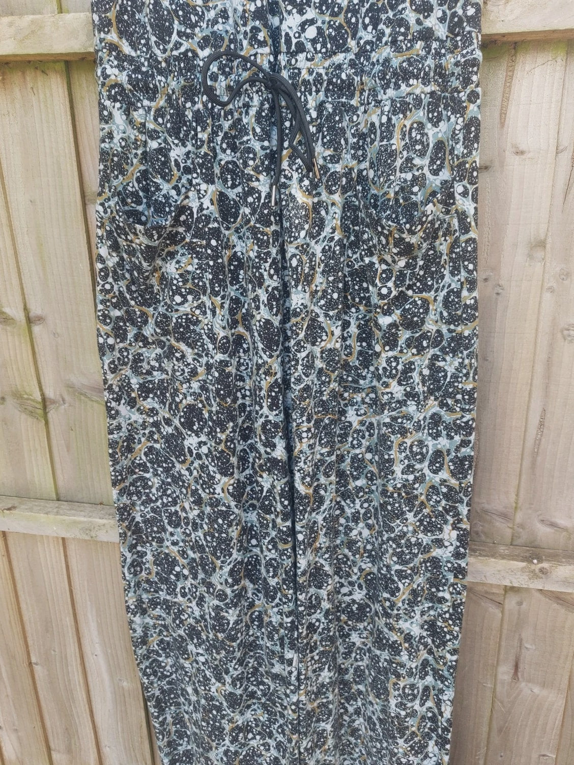 Thought Black Abstract Jumpsuit Size 12 Sustainable Organic Cotton Wide Leg Pockets