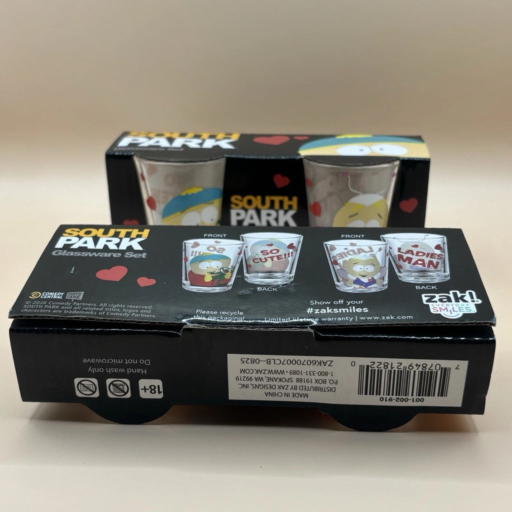 (2) Sets Of 2 South Park Glassware Shot Glasses 1.5 Oz. Valentine's Day New