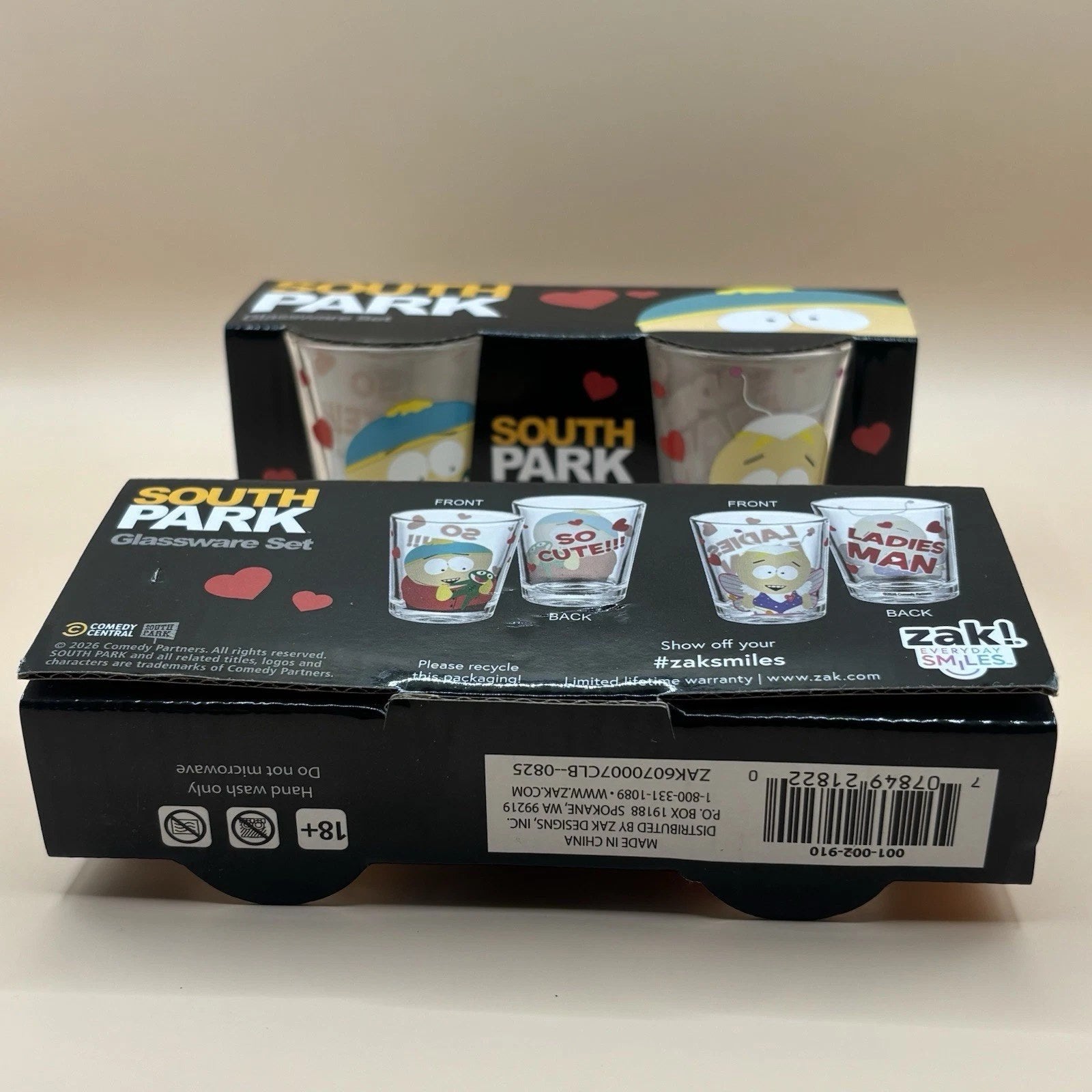 (2) Sets Of 2 South Park Glassware Shot Glasses 1.5 Oz. Valentine's Day New
