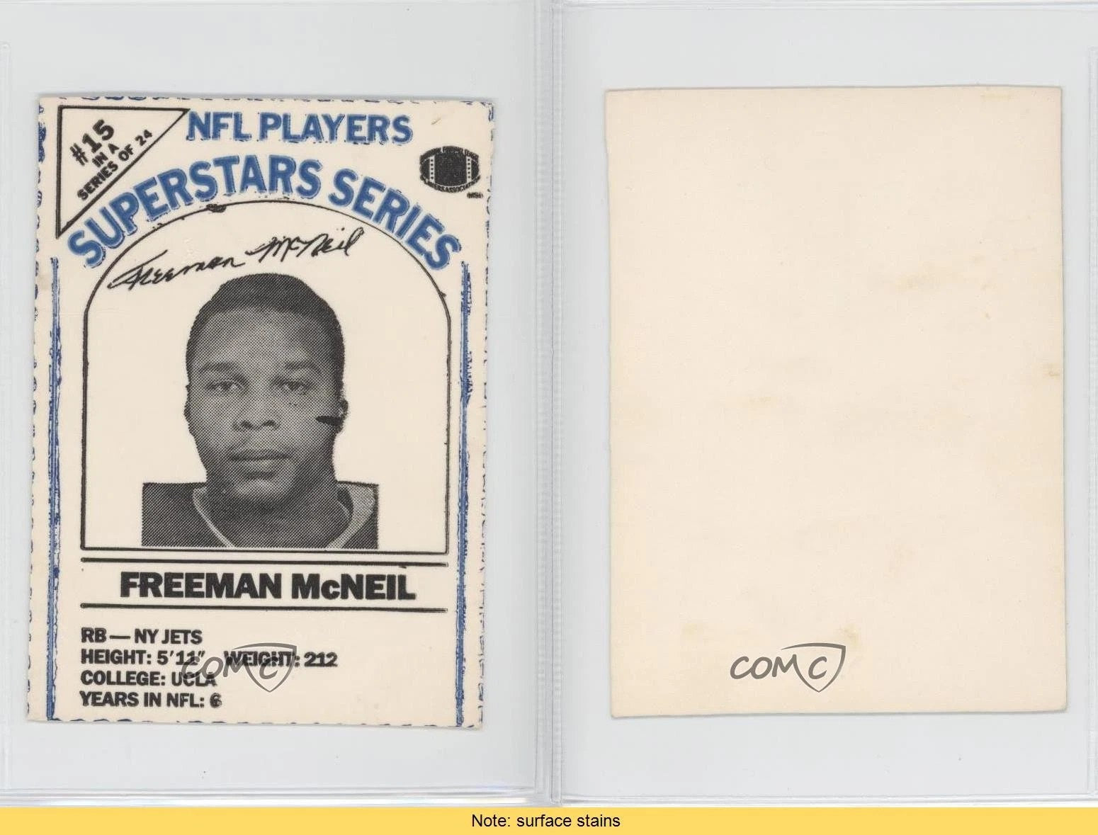 1986 Dairy Pak Milk Carton Cards Blue/Black Ink Freeman McNeil #15 READ 0a3