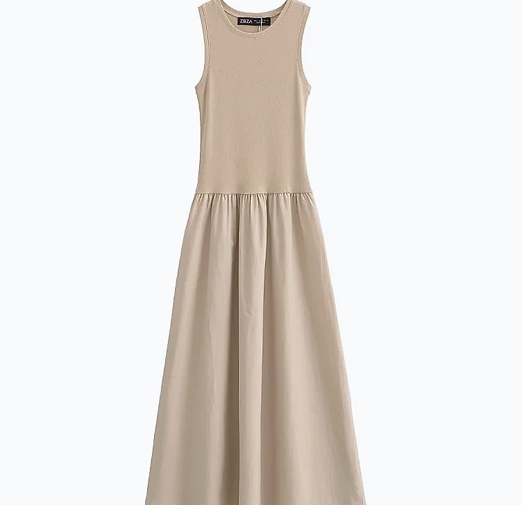 HXAO Women's Sleeveless Long Dress Black Khaki