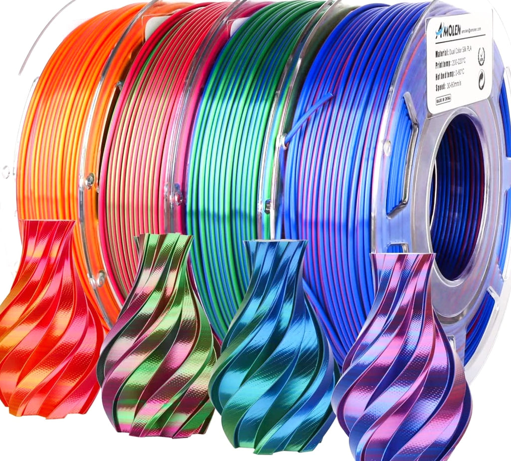 Silk PLA 3D Printer Filament Bundle, Shiny Dual Color Filament 1.75Mm Multi-Pack