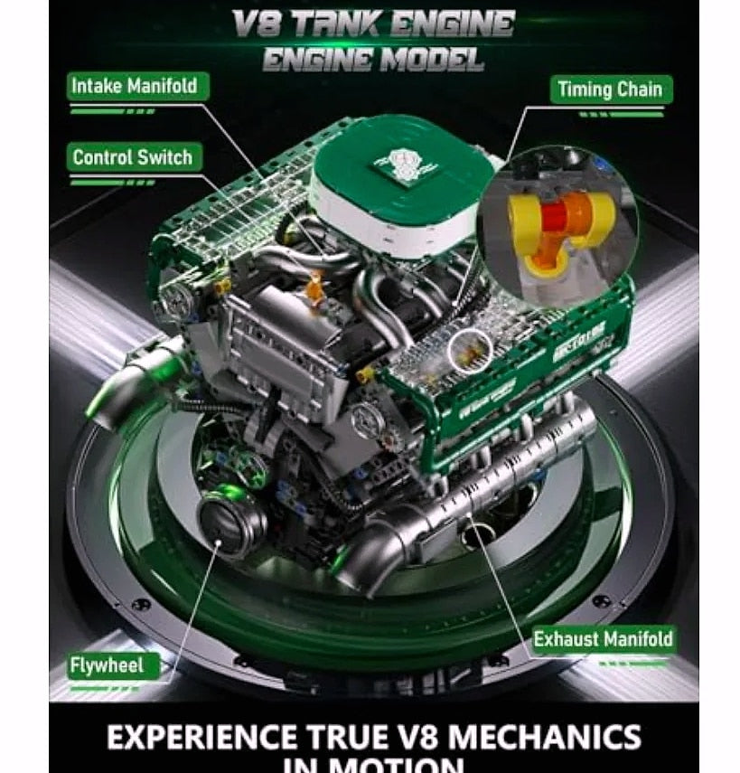 Mould King 10182 V8 Engine Building Blocks with Motor