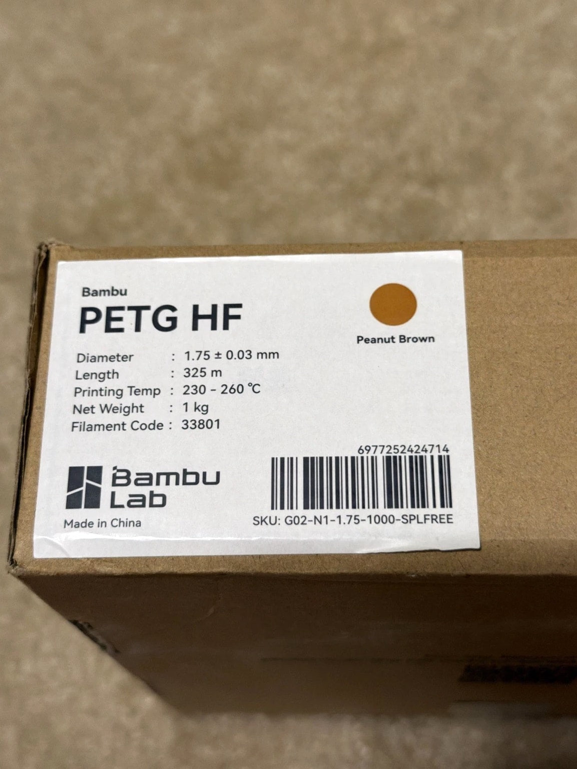 Bambu Lab PETG HF Peanut Brown - Refill