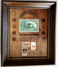 Vintage Framed 8 Indian Head Penny Coins and 4 Stamps "The American Indian" #A