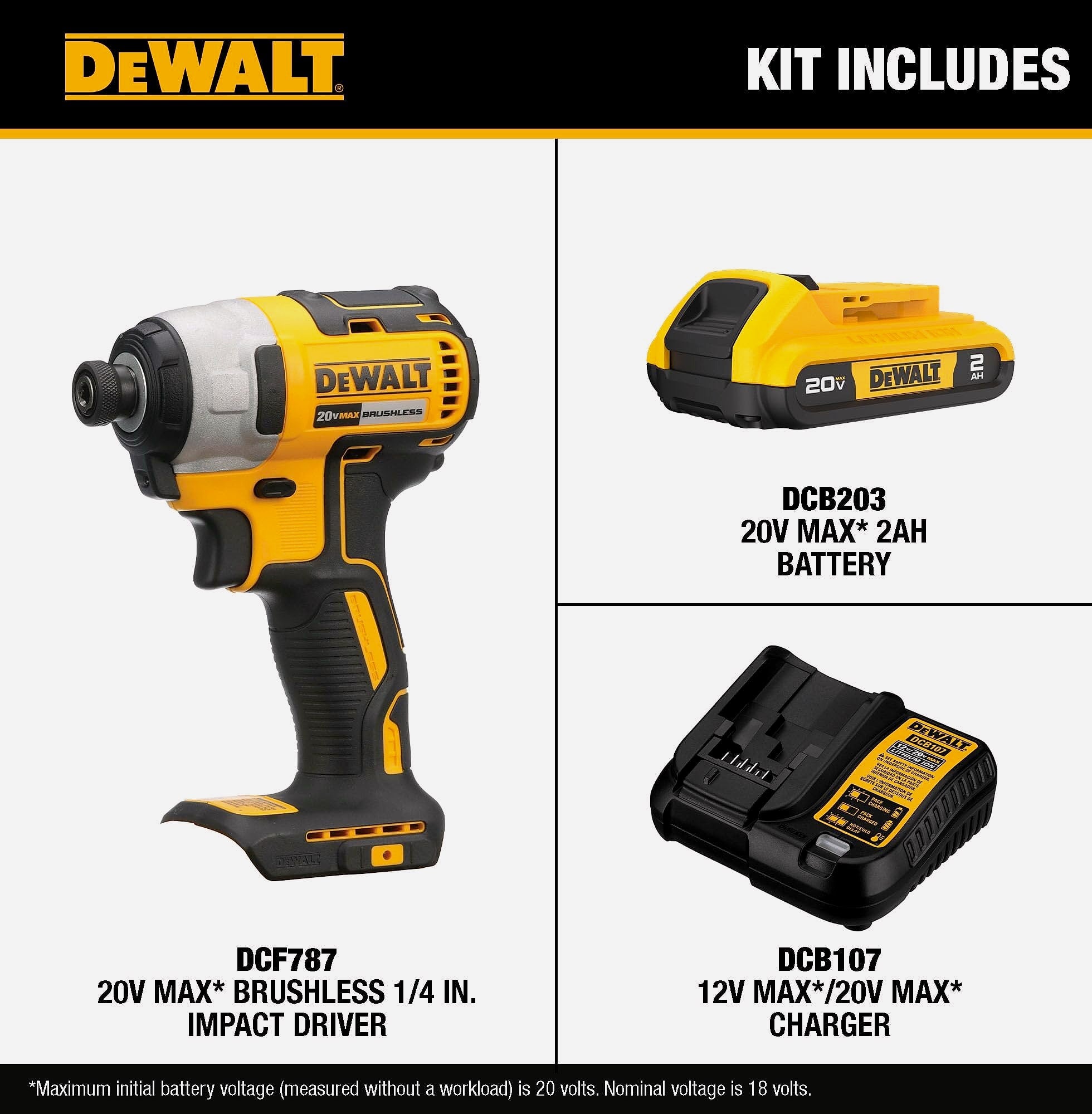 DeWalt DCF787D1 20V MAX 1/4 Impact Driver Kit