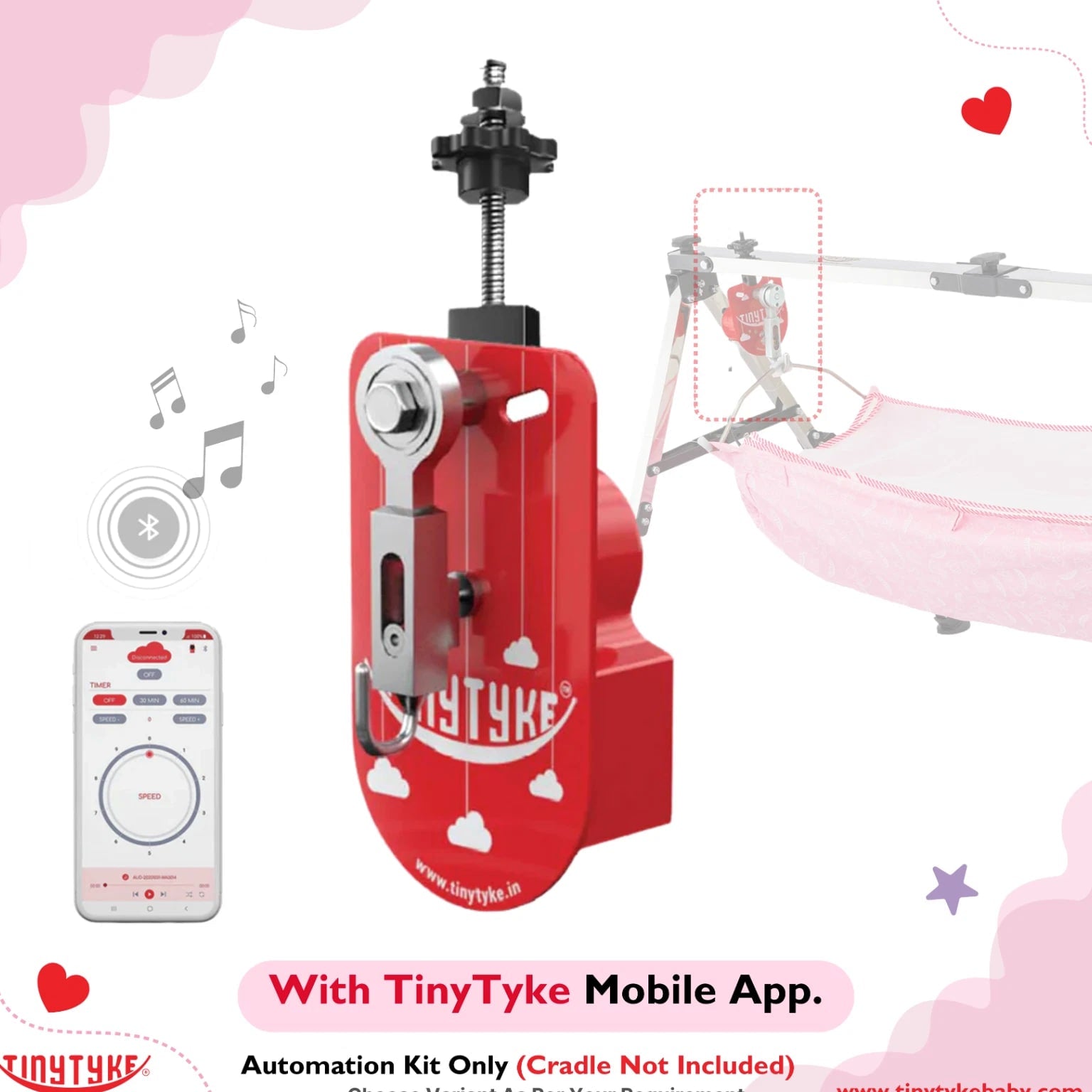 TinyTyke Baby Cradle Automation Kit with Mobile App | Automatic Swing Control