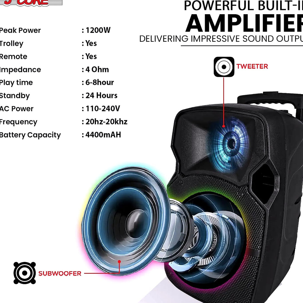5 Core 400W DJ PA Speaker System with 2 Wireless Mics