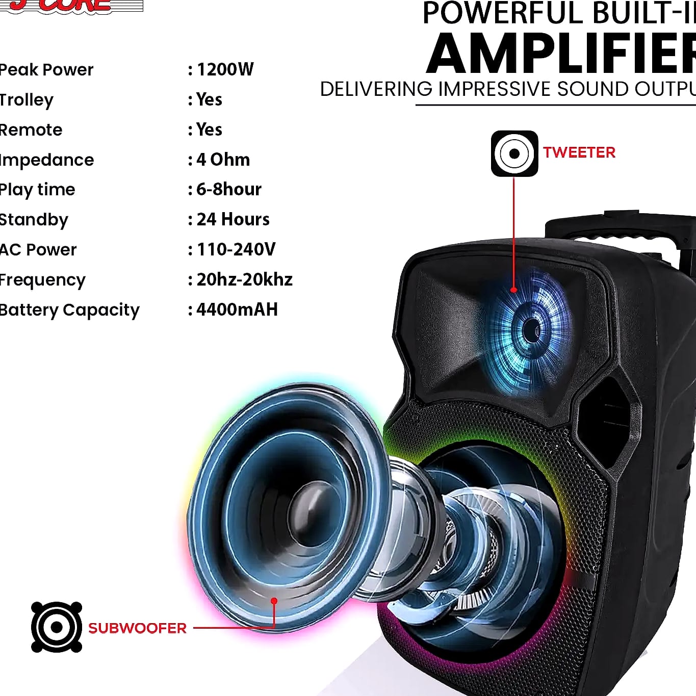 5 Core 400W DJ PA Speaker System with 2 Wireless Mics