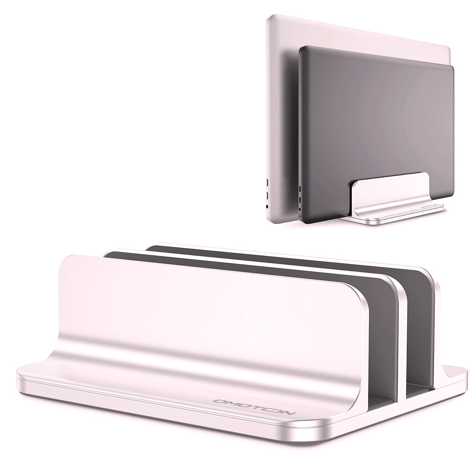 OMOTON Vertical Laptop Stand Double Dock Aluminum Silver