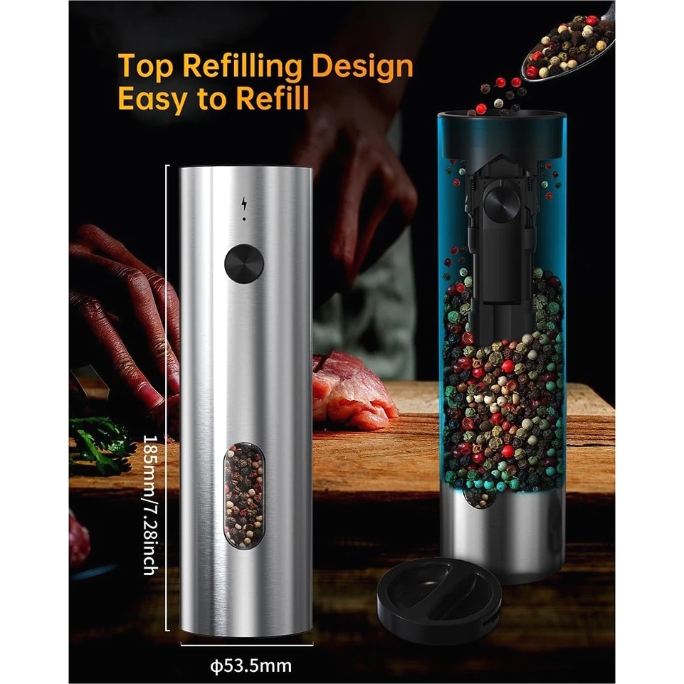 Rechargeable Electric Salt and Pepper Grinder Set Automatic Stainless Steel5785