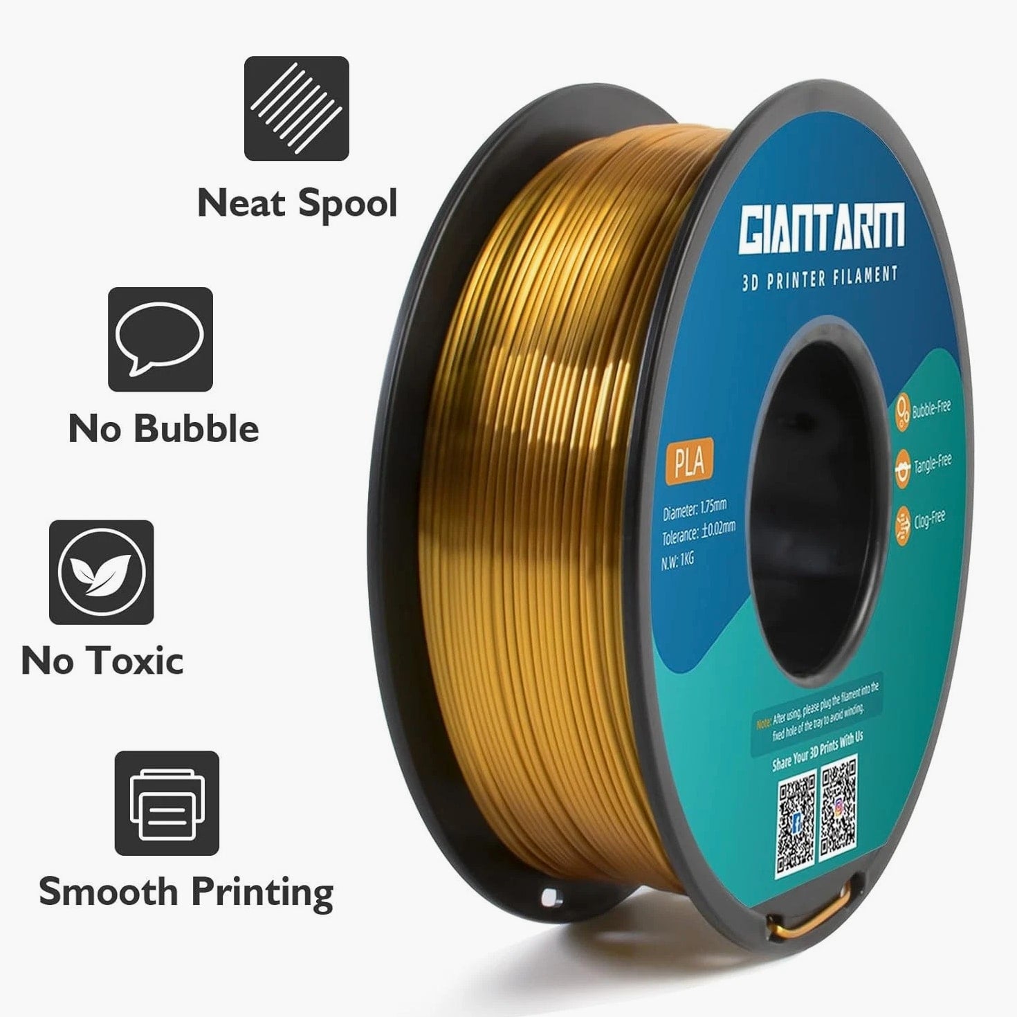 3D Printer Filament Silk Gold PLA Filament 1Kg (2.2lbs Spool, 1.75mm)