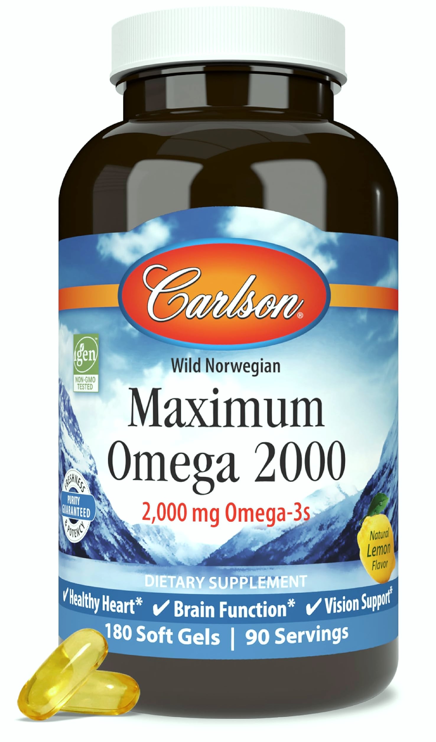 Carlson Maximum Omega 2000 mg Fish Oil Supplement, 60 Softgels